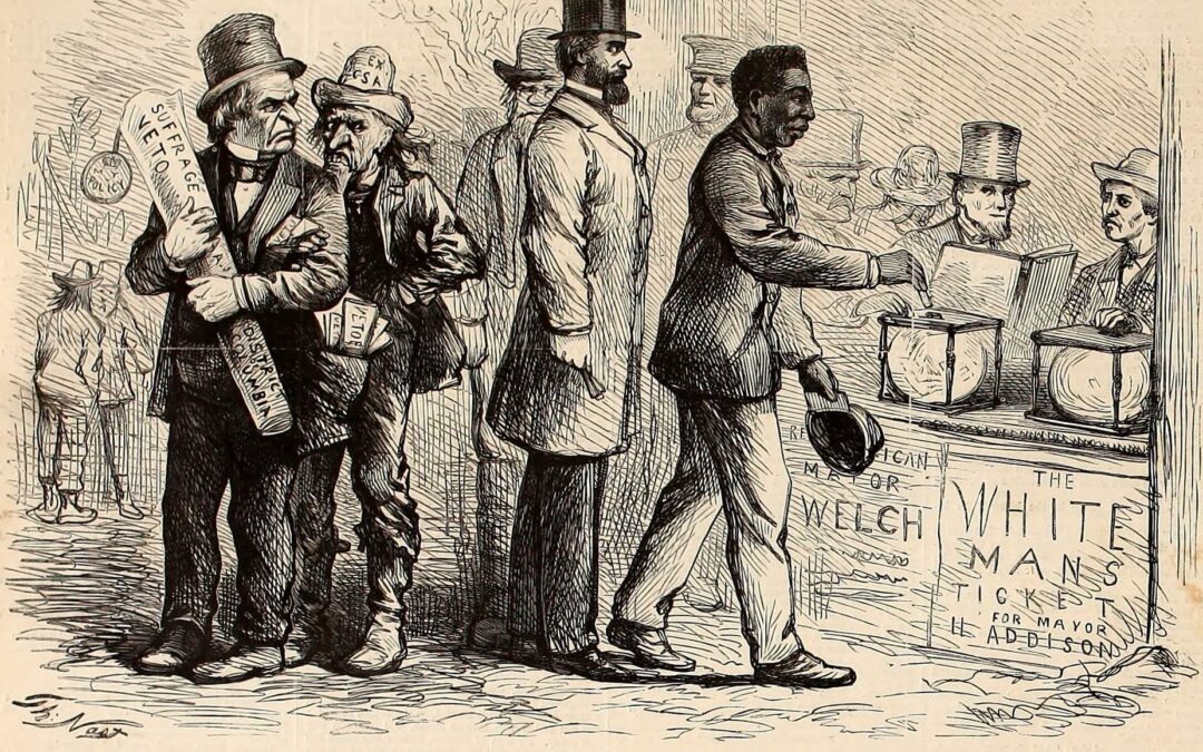 "The Georgetown elections - the Negro at the ballot-box." Cartoon by Thomas Nast, 1867.
